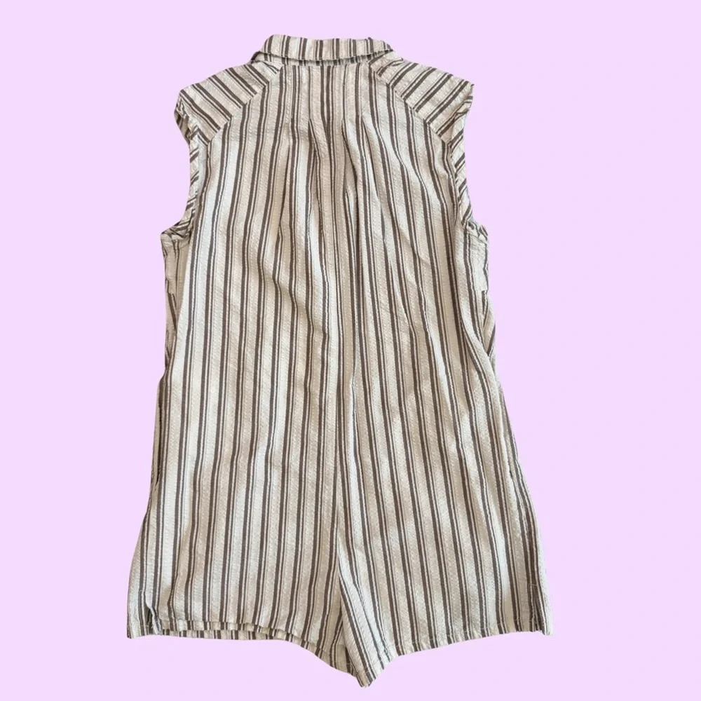 Urban Outfitters Sleeveless Striped Romper in Cream and Brown